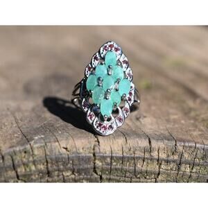 Emerald and garnet engagement ring size 8 in 925 sterling silver